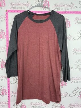 Volcom Long Sleeve Raglan Shirt - Maroon and Dark Gray